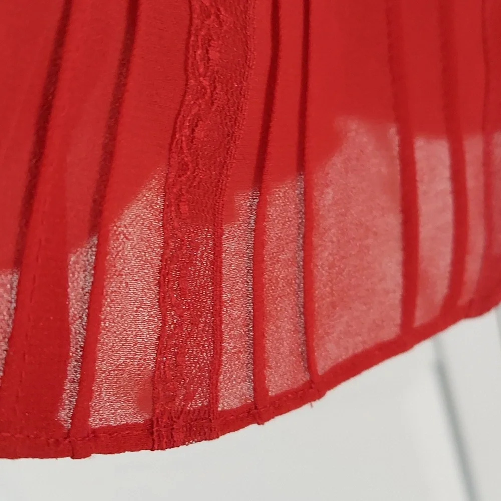 WHBM Top, Sz XL, Sleeveless, Sheer Chiffon Over Tank, Brick‎ Red, Tassels, Lace